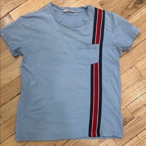 MONCLER authentic Blue Kids Shirt with Red and Navy Stripes